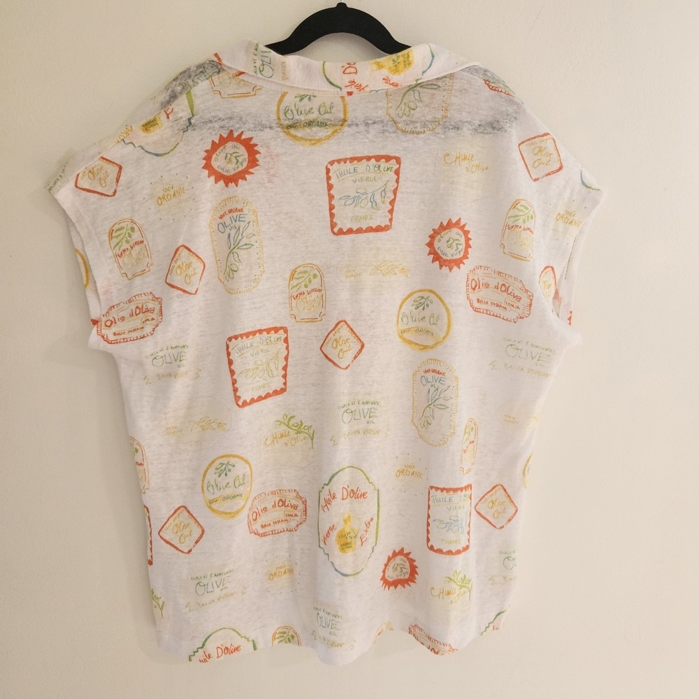 Cynthia Rowley White Olive Oil Linen Short Sleeve Collared Top Size Medium - Picture 6 of 6